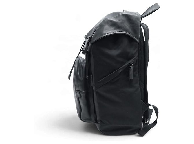 PRADA BLACK LEATHER AND RE-NYLON CANVAS BACKPACK - view 3