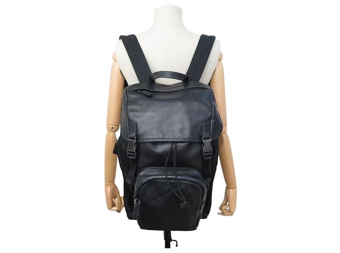 PRADA BLACK LEATHER AND RE-NYLON CANVAS BACKPACK - view 5