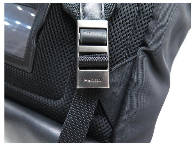 PRADA BLACK LEATHER AND RE-NYLON CANVAS BACKPACK - view 7