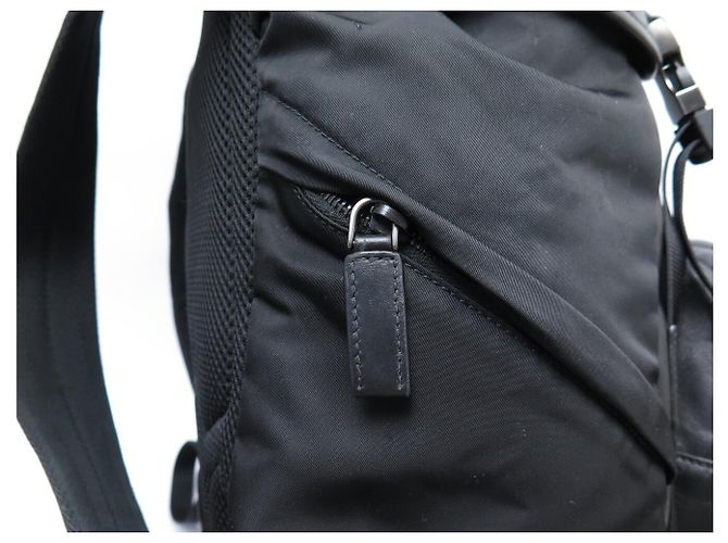 PRADA BLACK LEATHER AND RE-NYLON CANVAS BACKPACK - view 8