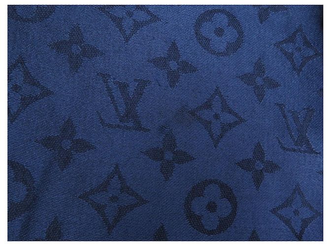 SCIALLE LOUIS VUITTON MONOGRAM CLASSIC 140 CM LANA E SETA BLU SCARF SHAWL - vista 10