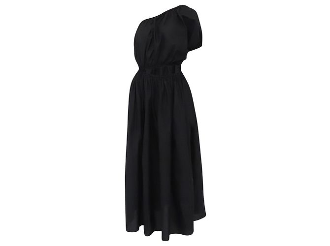 Autre Marque Vestido midi asimétrico con aberturas Matteau en algodón negro - vista 3