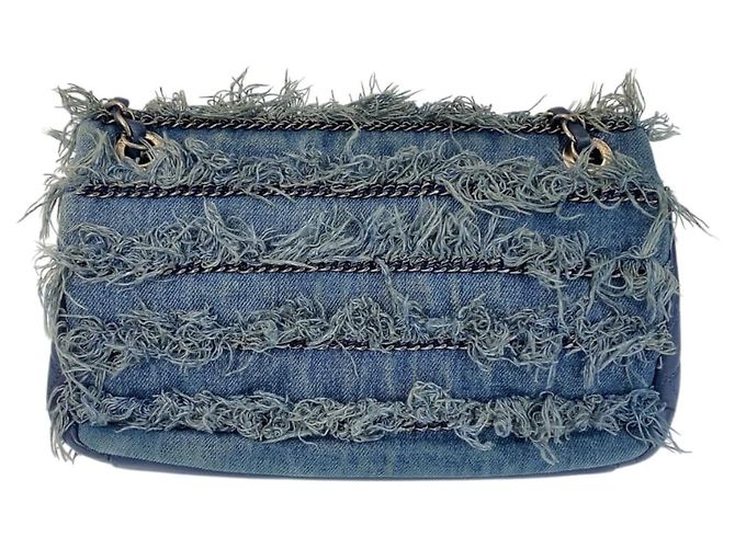 Chanel Coco Mark Turn Lock Denim Leder Schultertasche mit Kette - Ansicht 2
