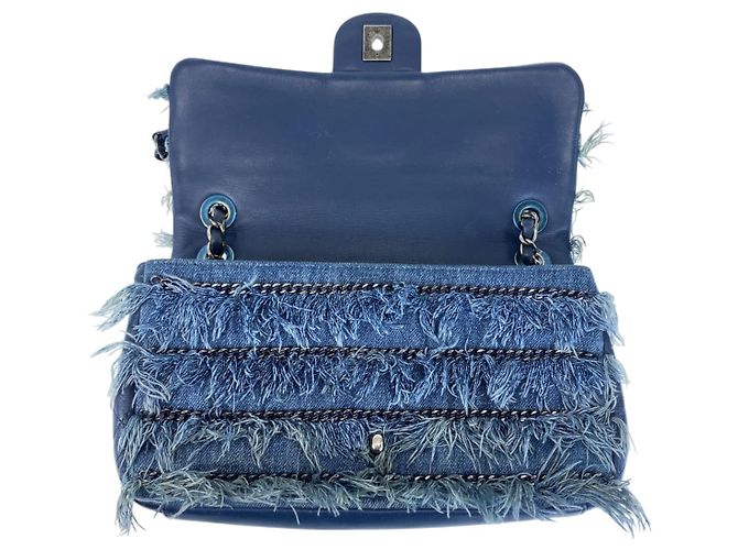 Chanel Coco Mark Turn Lock Denim Leder Schultertasche mit Kette - Ansicht 8