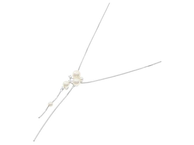 Collana Tasaki in oro bianco Au750 con perle Akoya e diamanti - vista 2