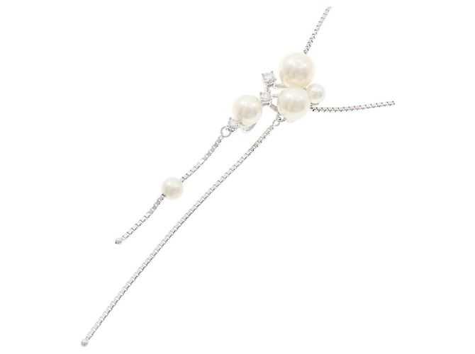 Collana Tasaki in oro bianco Au750 con perle Akoya e diamanti - vista 3