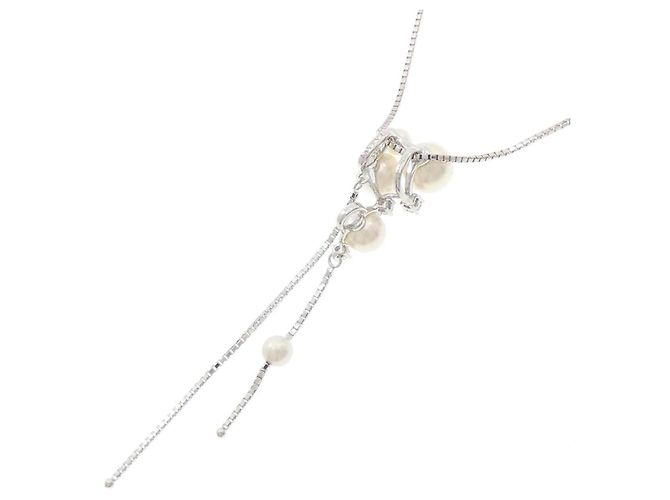Collana Tasaki in oro bianco Au750 con perle Akoya e diamanti - vista 4