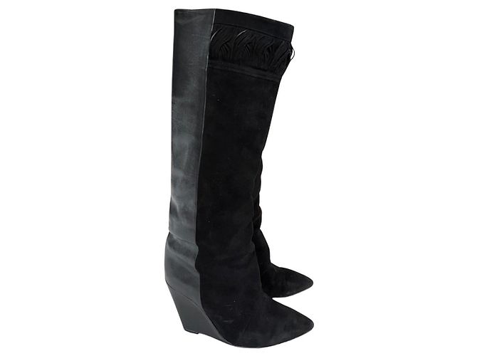 Isabel Marant Janette Stivali Wedge Pelle e Camoscio Nero - vista 10