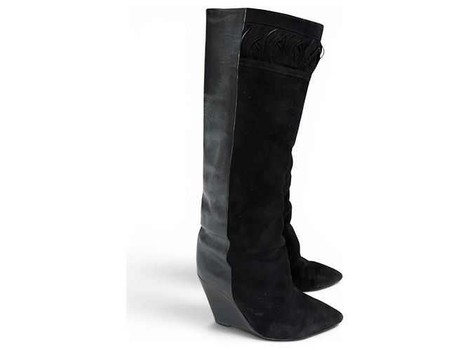 Isabel Marant Janette Stivali Wedge Pelle e Camoscio Nero - vista 11