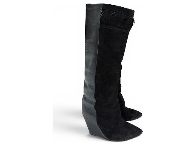 Isabel Marant Janette Stivali Wedge Pelle e Camoscio Nero - vista 2