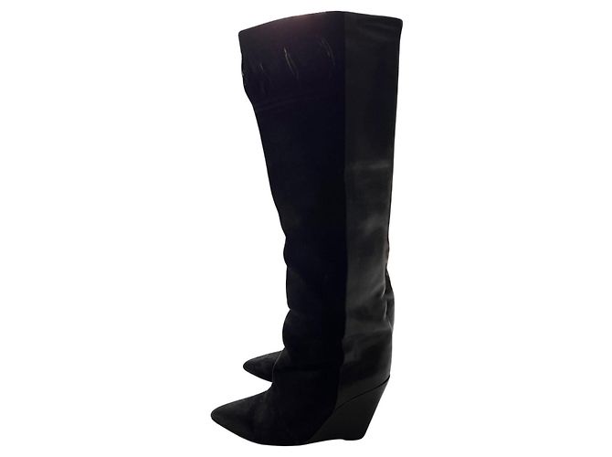 Isabel Marant Janette Stivali Wedge Pelle e Camoscio Nero - vista 3