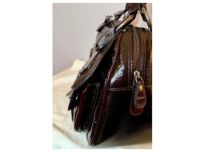 Borsa Dior Gaucho in pelle verniciata marrone - vista 12