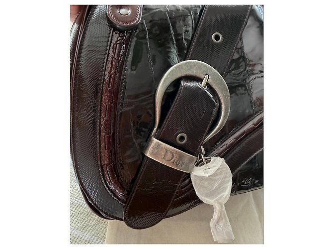 Borsa Dior Gaucho in pelle verniciata marrone - vista 2