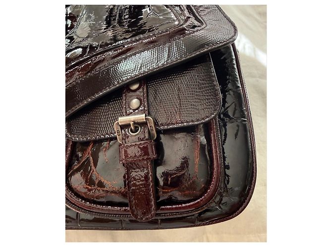 Borsa Dior Gaucho in pelle verniciata marrone - vista 3