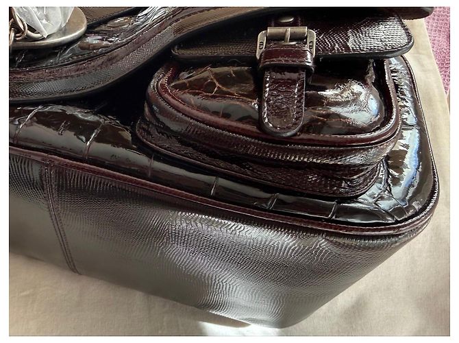 Borsa Dior Gaucho in pelle verniciata marrone - vista 5