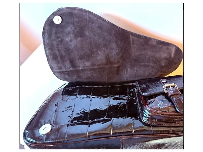 Borsa Dior Gaucho in pelle verniciata marrone - vista 7