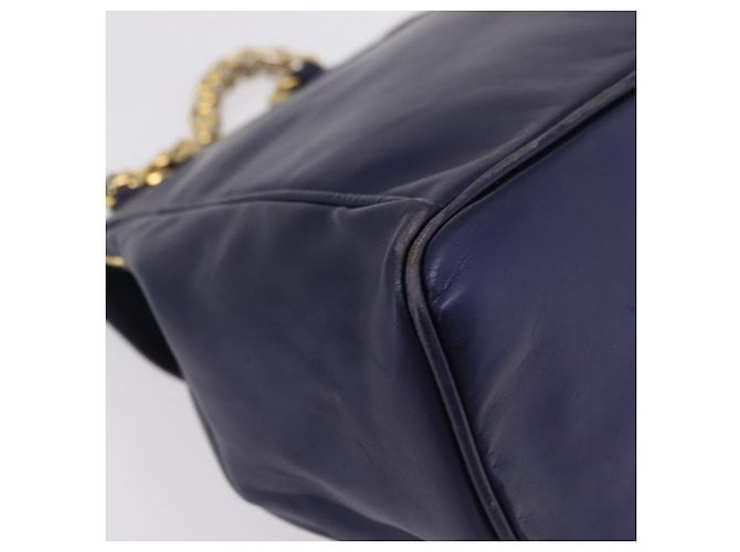LOEWE Bolsa de mão com corrente em couro azul marinho e dourado Auth 207974 - Jerrillo - vista 16