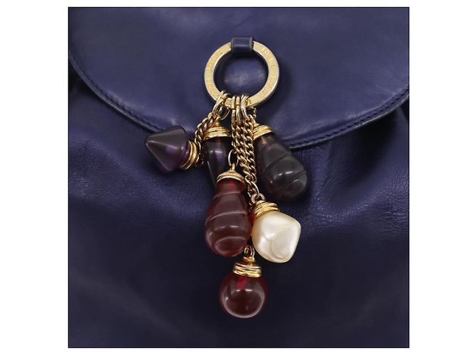LOEWE Bolsa de mão com corrente em couro azul marinho e dourado Auth 207974 - Jerrillo - vista 18