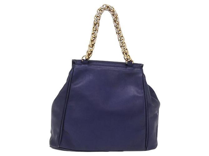 LOEWE Bolsa de mão com corrente em couro azul marinho e dourado Auth 207974 - Jerrillo - vista 2
