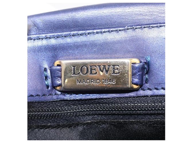 LOEWE Bolsa de mão com corrente em couro azul marinho e dourado Auth 207974 - Jerrillo - vista 20