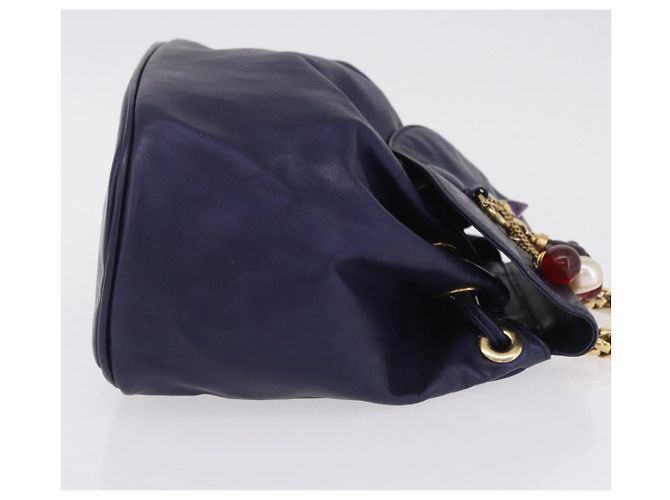 LOEWE Bolsa de mão com corrente em couro azul marinho e dourado Auth 207974 - Jerrillo - vista 3