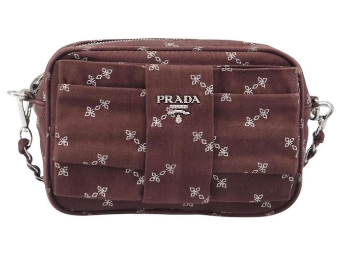 PRADA Sac à épaule à chaîne Canvas Marron Argent Auth 209497A - Jerrillo - vue 13