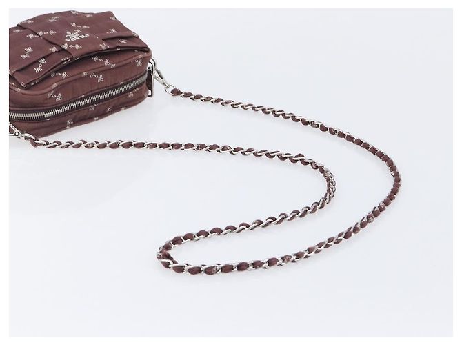 PRADA Sac à épaule à chaîne Canvas Marron Argent Auth 209497A - Jerrillo - vue 7