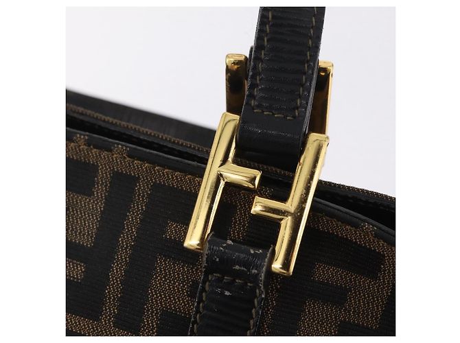 Fendi Borsa a mano Zucca in tela Nero e Marrone - vista 10