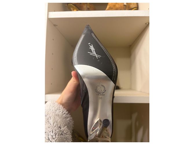 Autre Marque Hamlet Couture Bottines Cuir Noir Talon Aiguille Argenté - vue 2