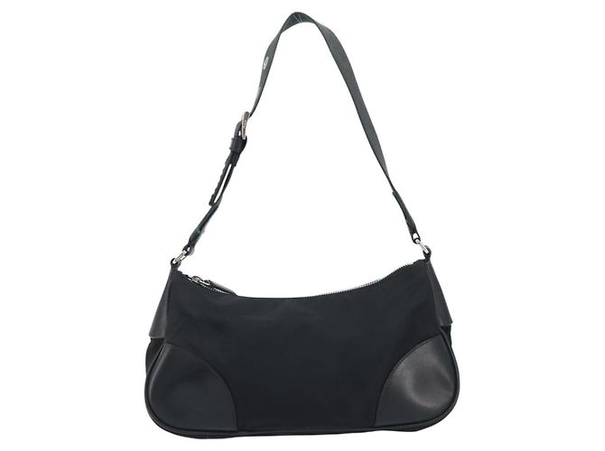 Bolsa de ombro Prada em nylon e couro preto - vista 13