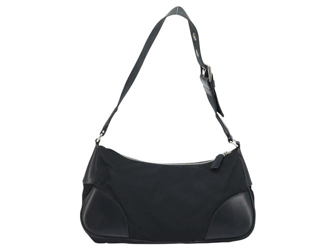 Bolsa de ombro Prada em nylon e couro preto - vista 2