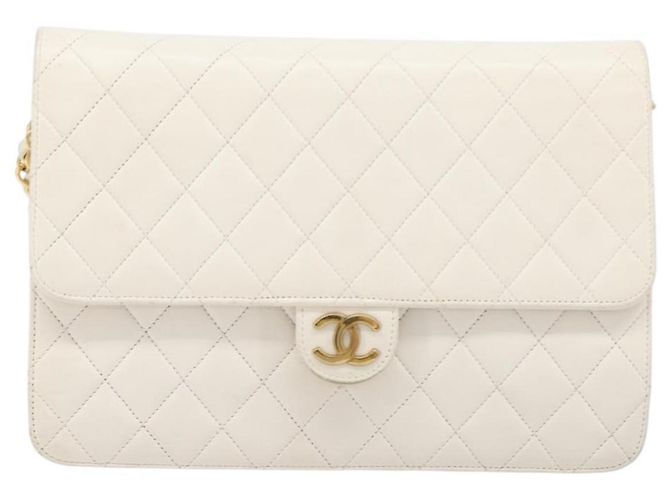Chanel Matelassé Lammleder Schultertasche - Weiß Gold - Ansicht 13