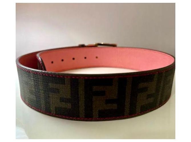 Cinto Fendi FF reversível em couro castanho e rosa - vista 10