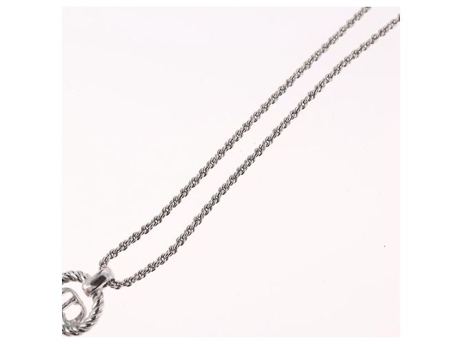 Collana Christian Dior Logo Cerchio Corda Metallo Argento - vista 10