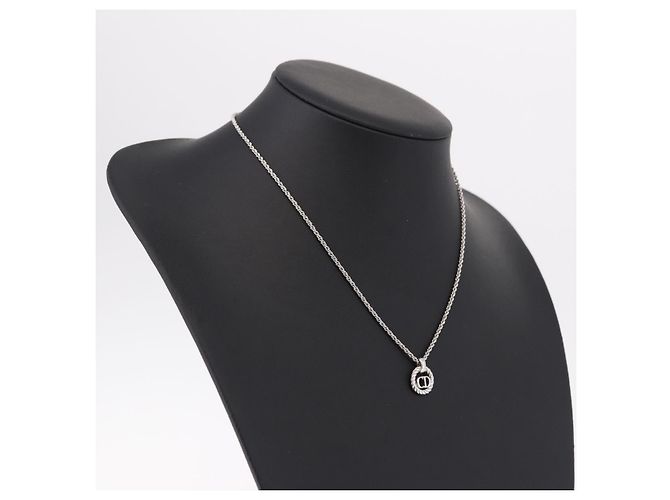 Collana Christian Dior Logo Cerchio Corda Metallo Argento - vista 15
