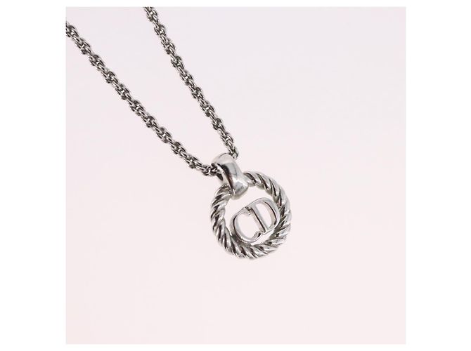 Collana Christian Dior Logo Cerchio Corda Metallo Argento - vista 3