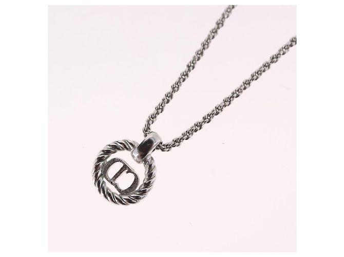 Collana Christian Dior Logo Cerchio Corda Metallo Argento - vista 9