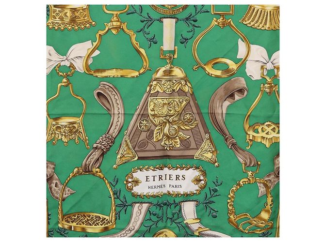 Hermès Carré 90 Etriers Seda Verde - vista 6