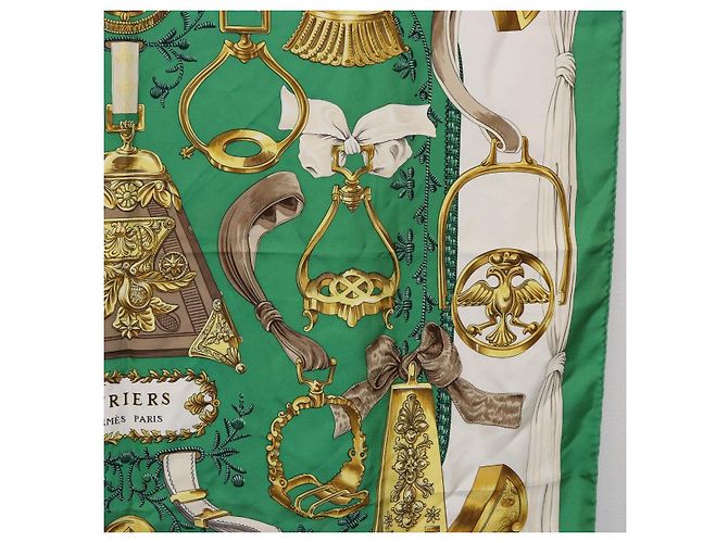 Hermès Carré 90 Etriers Seda Verde - vista 7