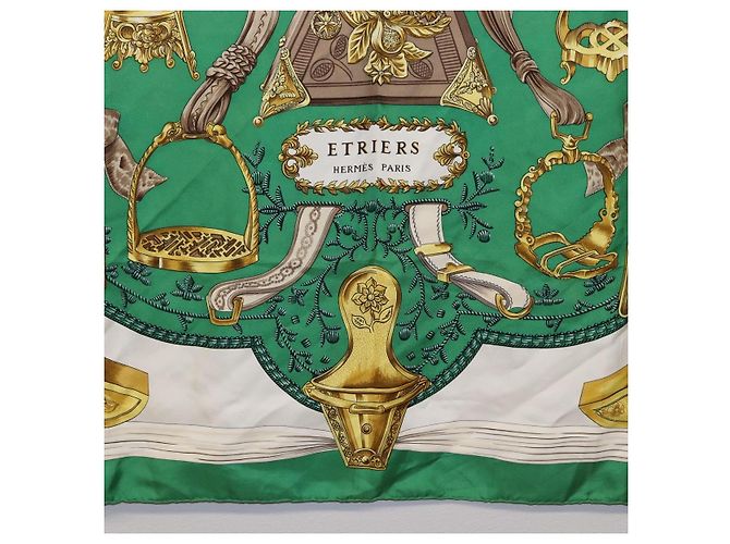 Hermès Carré 90 Etriers Seda Verde - vista 9