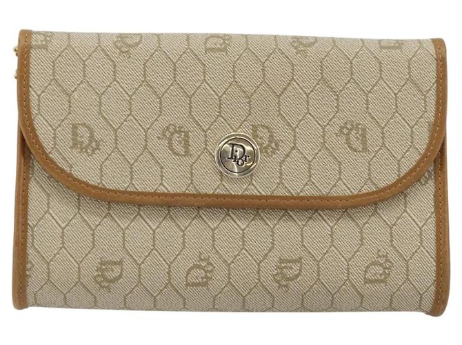 Christian Dior Borsa a tracolla in tela Honeycomb Beige Oro - vista 13