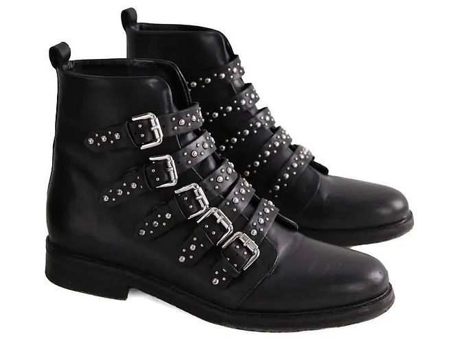 Botas Maje de cuero negro con hebillas - vista 3