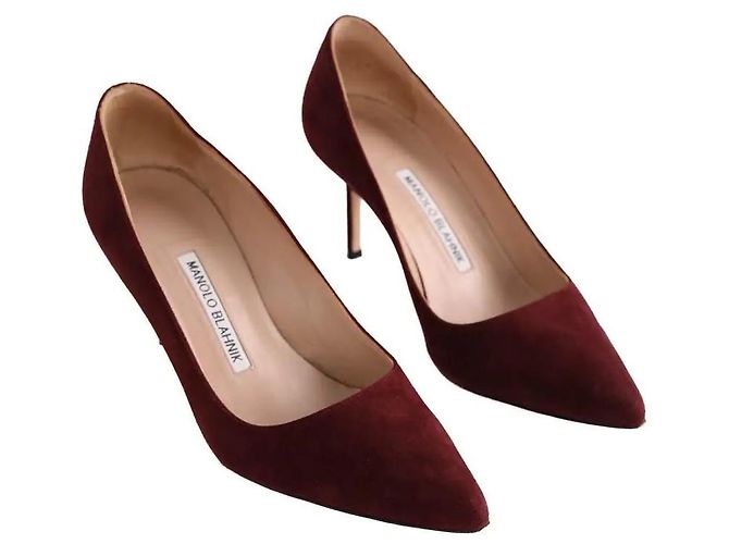 Décolleté Manolo Blahnik in pelle bordeaux - vista 3