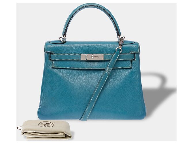Hermès Borsa HERMES Kelly 28 in Pelle Blu - 104041 - vista 3