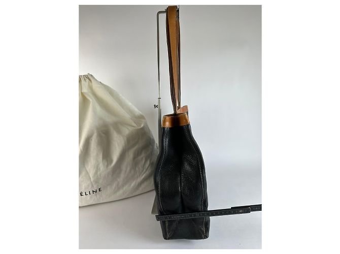 Céline Vintage Celine Structured Pebbled Leather Top-Handle Bag c. 2009 Black Tan - view 10