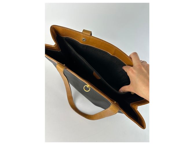 Céline Vintage Celine Structured Pebbled Leather Top-Handle Bag c. 2009 Black Tan - view 11