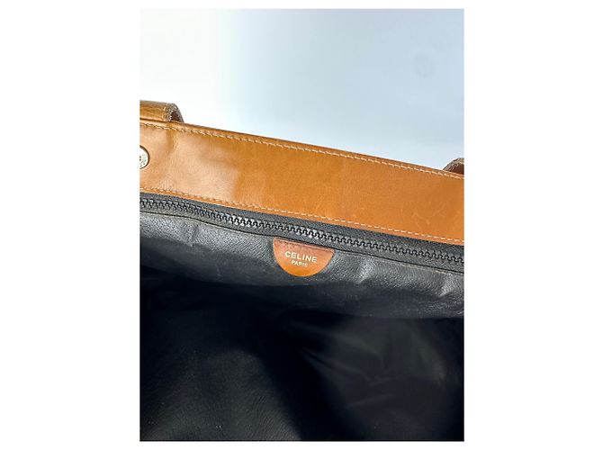 Céline Vintage Celine Structured Pebbled Leather Top-Handle Bag c. 2009 Black Tan - view 6