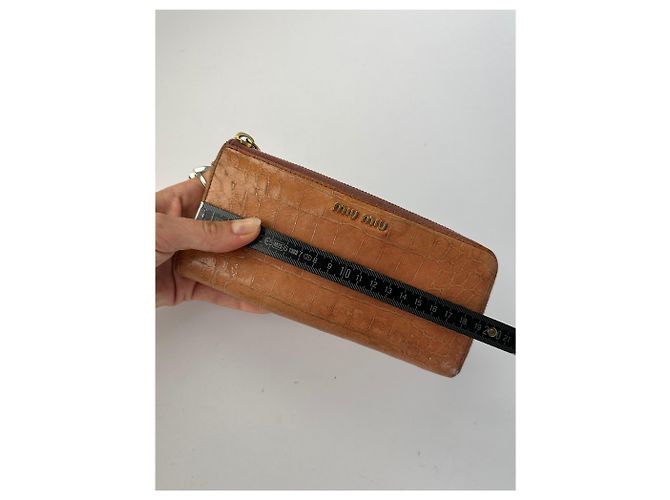 Vintage Miu Miu Crocodile-Effect Bifold Wallet c. Mid-2000s Light Brown - view 7
