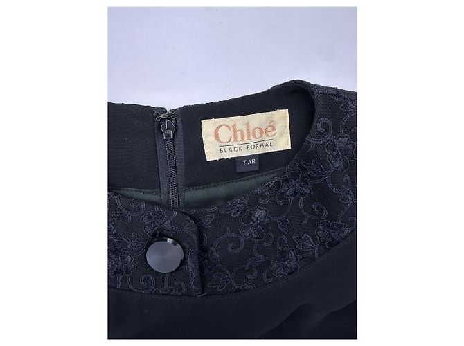 Vintage Chloé Kleid mit Spitzenbesatz Schwarz 7AR - Ansicht 5