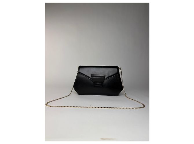 Vintage Givenchy Schultertasche mit Klappe aus glattem Leder Schwarz Gold - Ansicht 13